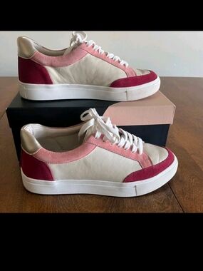 Birdies Women's Leather Sneakers with Pink and Berry Accents Low Top Size 9